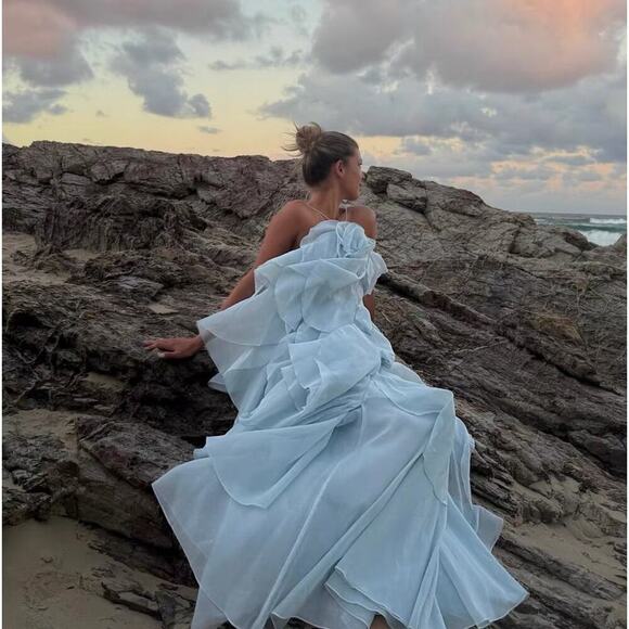 Aje Pandorea Layered Maxi Dress Silver Blue US 6 - Picture 3 of 11